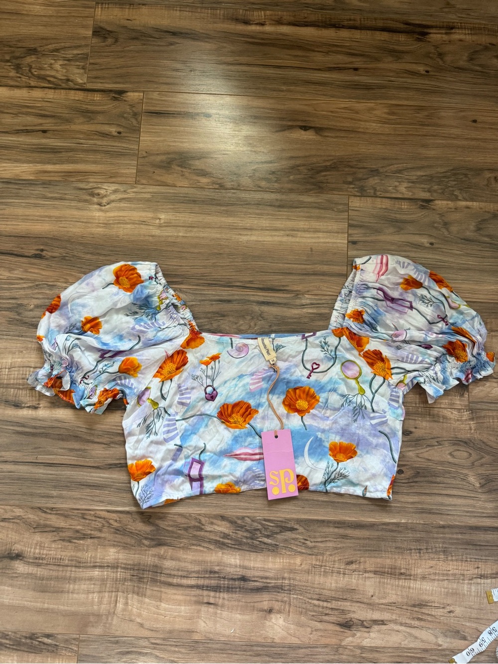 NWT Samantha Pleet Off Shoulder Silk Modal Printed Crop Top 3X Rare